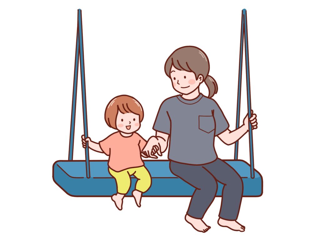 ブランコに乗る女の子と女性のイラスト
